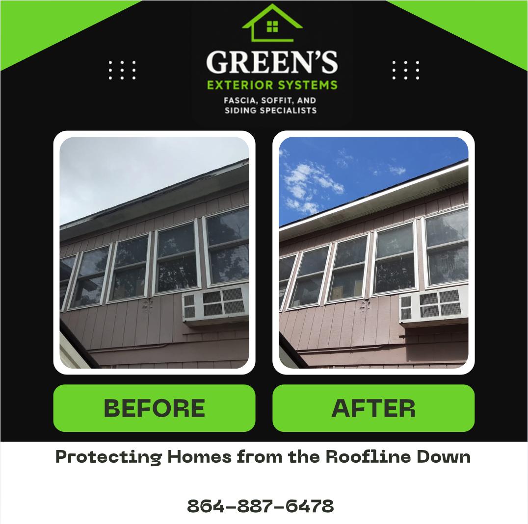 Before and after fascia repair and repaint on sunroom