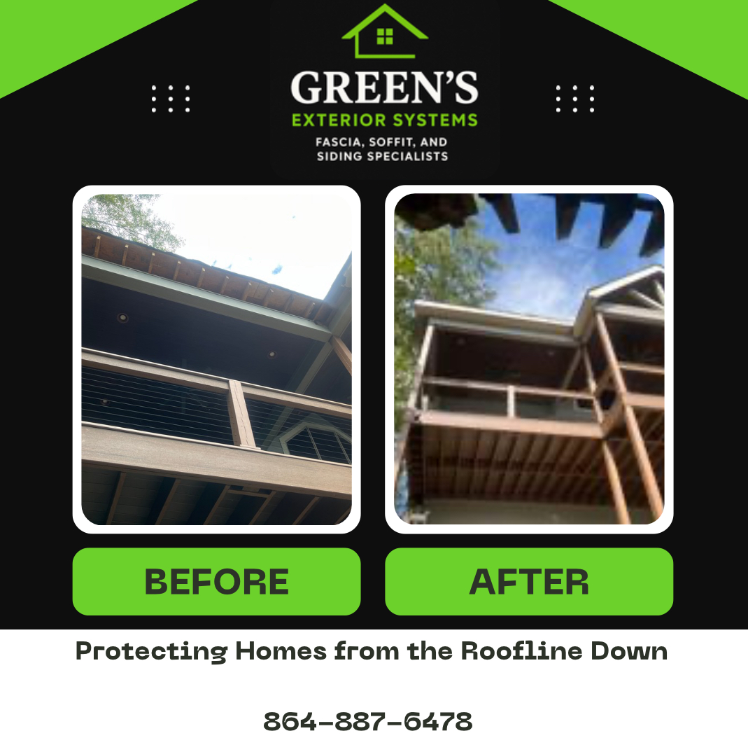 Before and after fascia and soffit work on multi-level deck